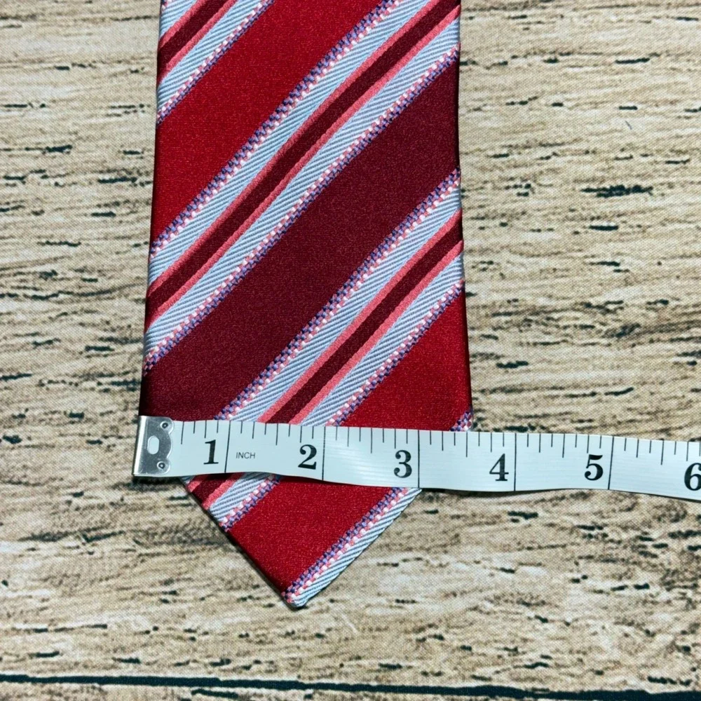 Ermenegildo Zegna Tie Men OS Red Striped Silk Italian Designer Necktie Luxury